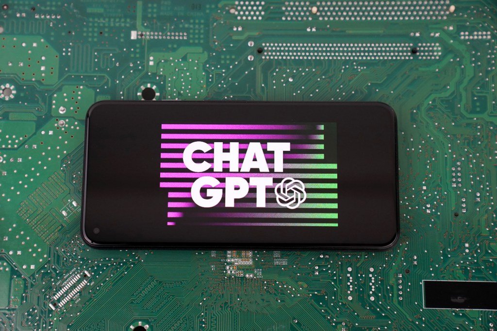A phone with the ChatGPT logo.