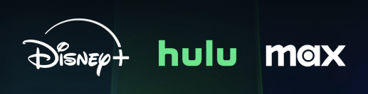 from left to right: disney plus, hulu, and max logos against a blue and green background