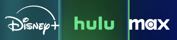 disney plus, hulu, and max bundle deal logos against a blue and green background