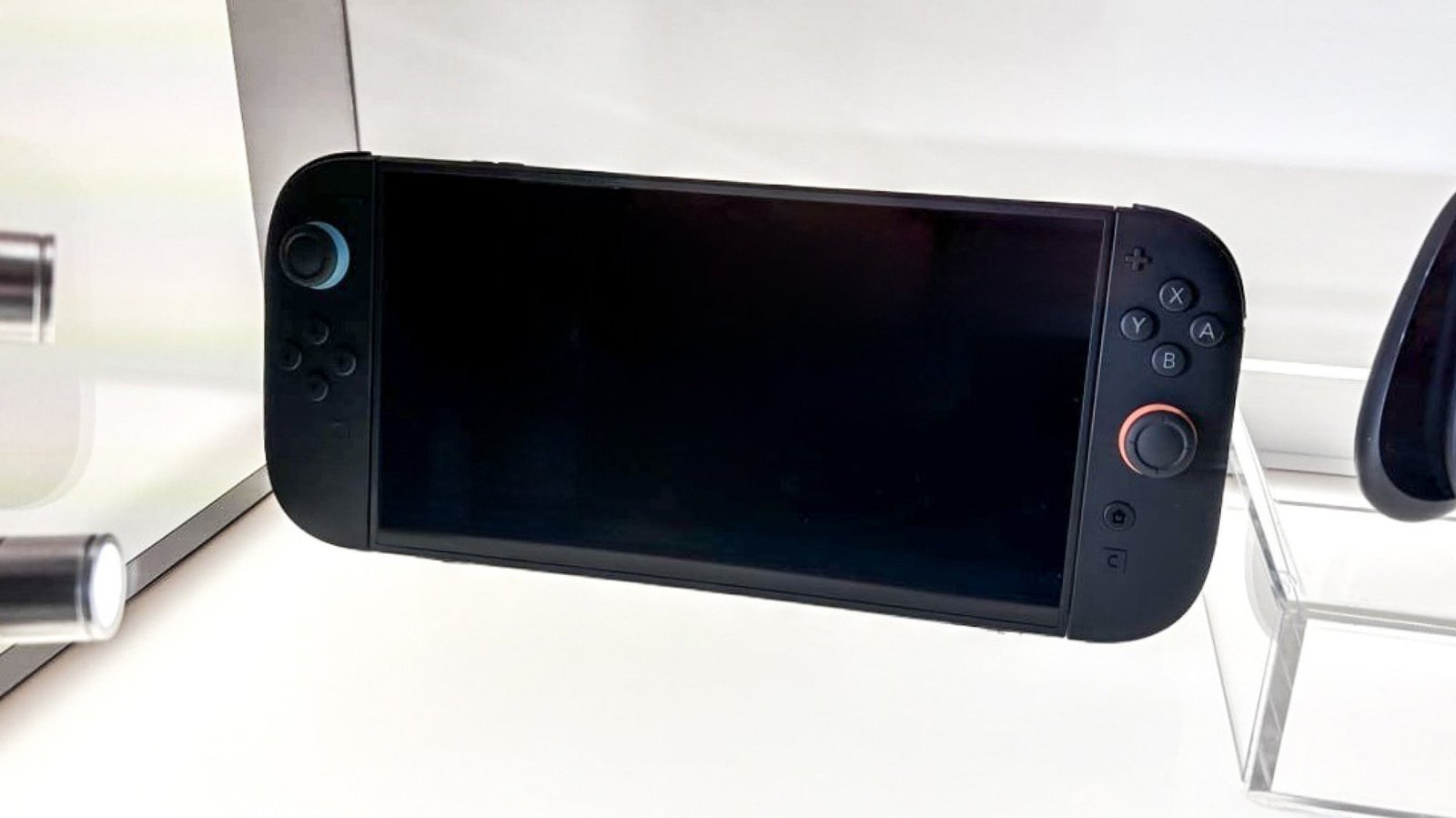 Nintendo Switch 2 console behind glass display case